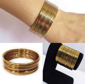 Golden Steel Bangles – 2 Dozen Set | Durable Steel Material For Women